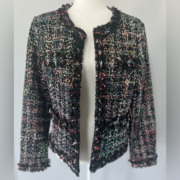 Boston Proper Jackets & Blazers - Boston Proper Tweed Open Front Jacket Colorful Sequins Women’s Size 10 NEW